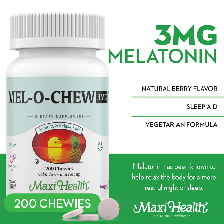 Maxi Health Mel-O-Chew Chewable Melatonin, Berry, 3 mg, 200 Count