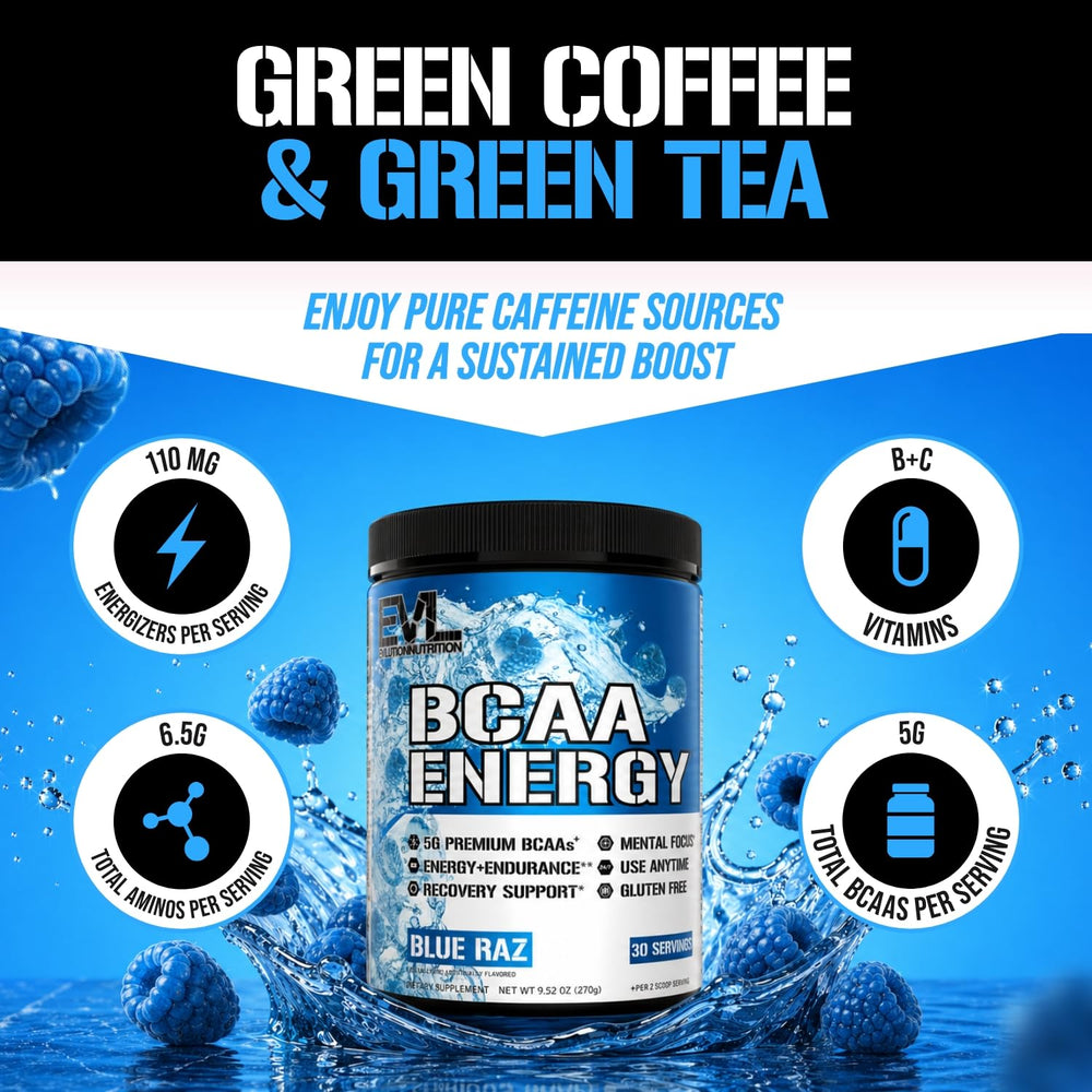 Evlution BCAA Energy Amino Acid Supplement, Blue Raz, 30 Servings