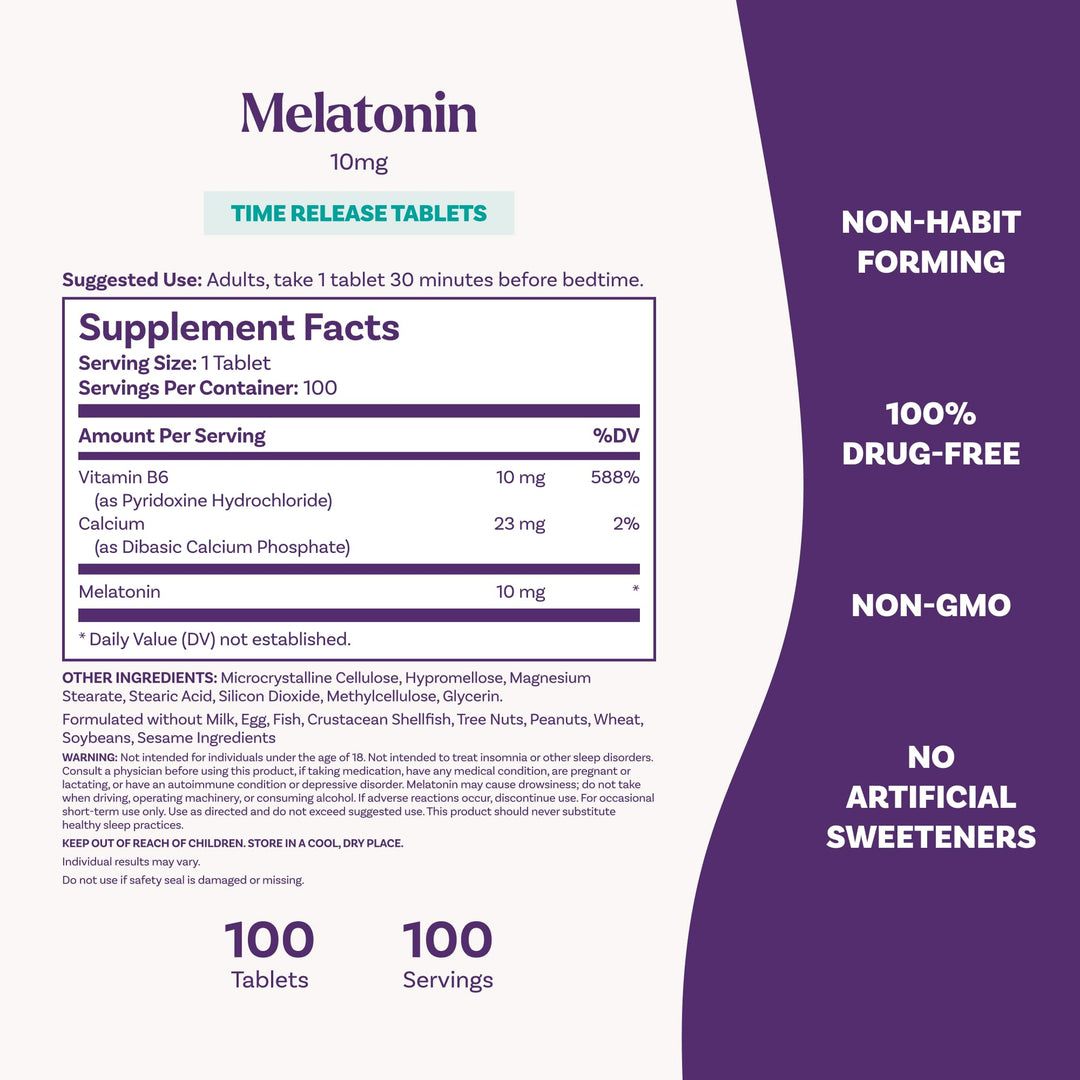 Natrol Melatonin Advanced Sleep Tablets, Maximum Strength, 10 mg, 100 Count