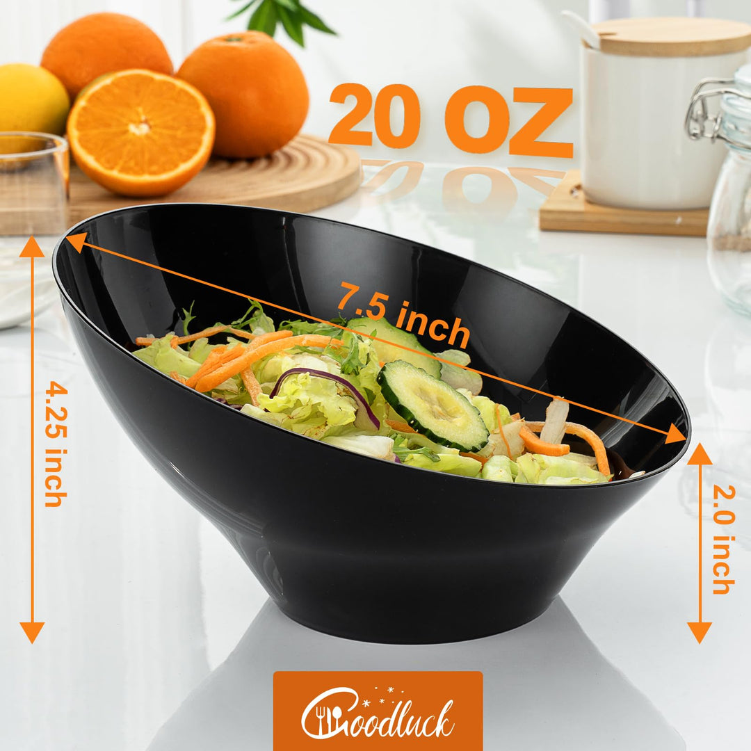 Goodluck Angled Disposable Serving Bowls, Black, 20 oz, 12 Count