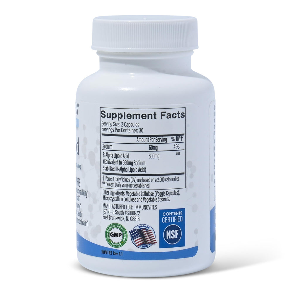 IMMUNOVITES R-Alpha Lipoic Acid 600 mg, 1 Bottle