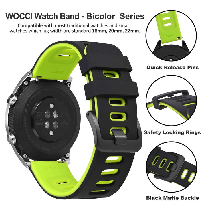WOCCI Bicolor Watch Band, Black-Spring Green, 18mm