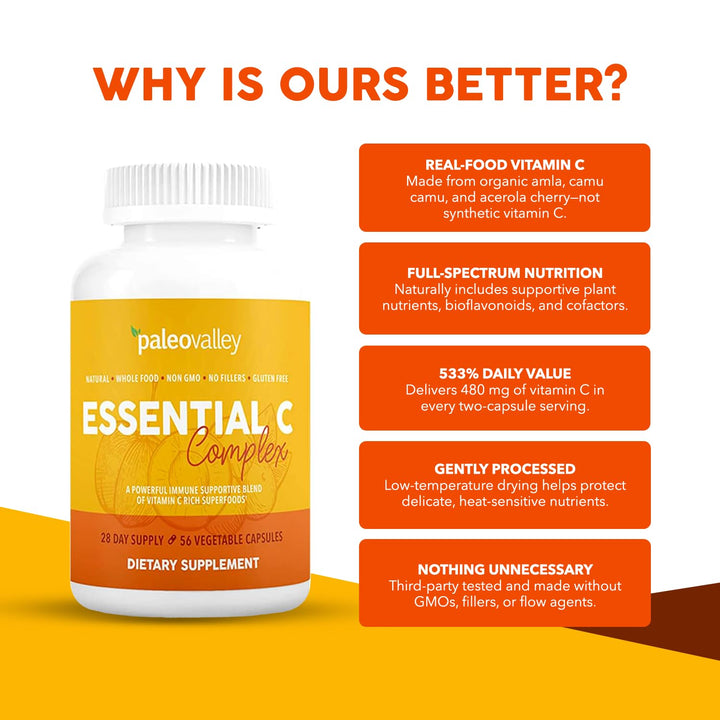 Paleovalley Essential C Complex Vitamin C Supplement, 450 mg, 1 Count