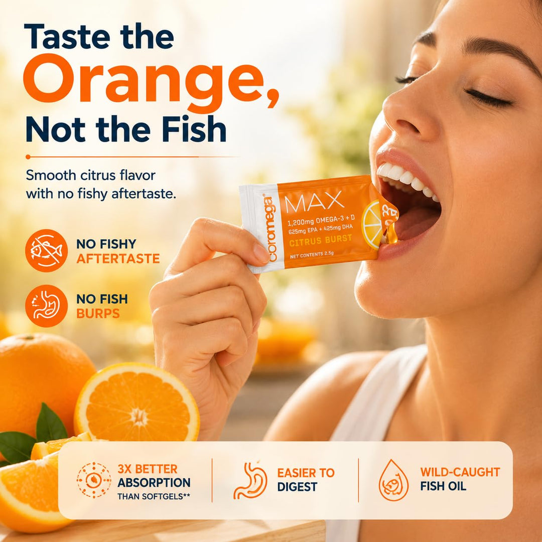 Coromega Max High Concentrate Omega 3 Fish Oil, Citrus Burst, 30 Count