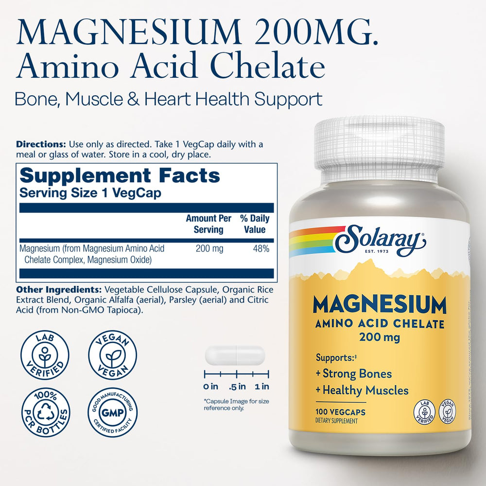 SOLARAY Magnesium Capsules, 200 mg, 100 Count