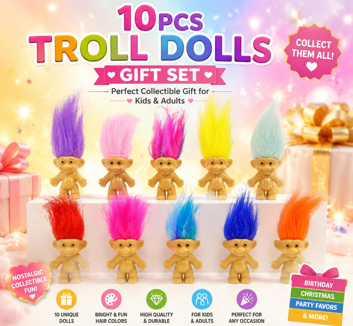 Yintlilocn Mini Troll Doll, Assorted, 10 Count