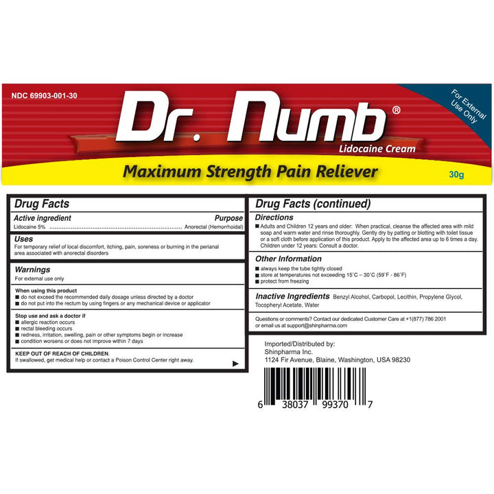 Dr. Numb Lidocaine Topical Anesthetic Cream, Maximum Strength, 30 g