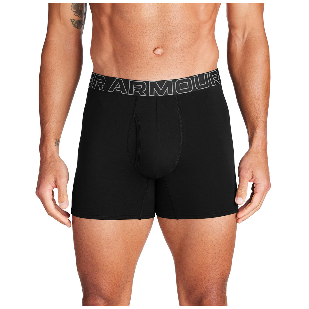 Under Armour Men's Cotton Boxerjock Brief Underwear, Black Solid, Medium, 3 Count