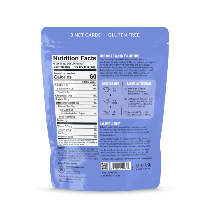 Lakanto Blueberry Muffin Mix, Sugar Free, Gluten Free, 12 Count