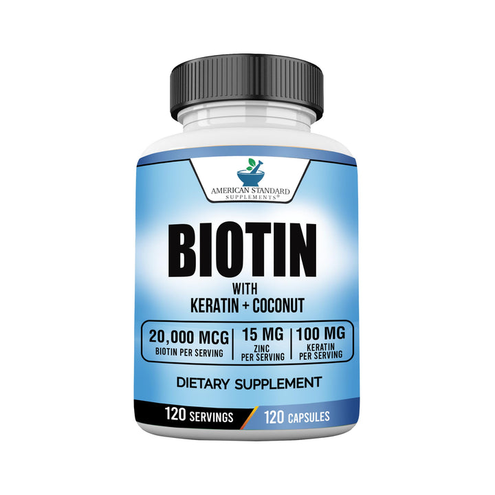 American Standard Supplements Biotin Coconut Zinc Capsules, 20000 mcg, 120 Count