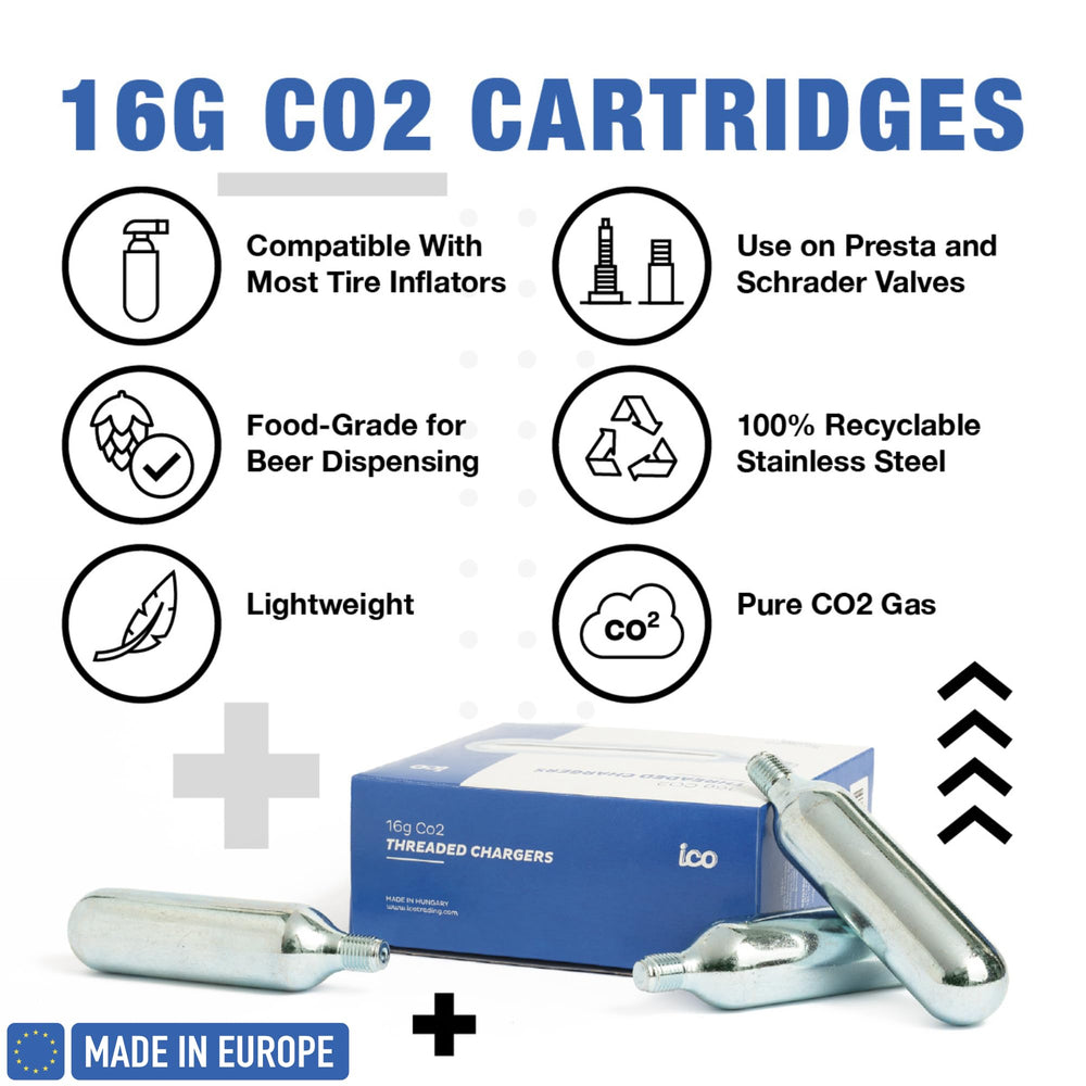 ICO CO2 Cartridge, 16 g, Threaded, 10 Count
