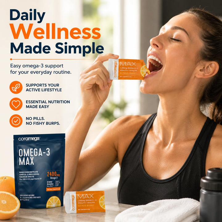 Coromega Max High Concentrate Omega 3 Fish Oil, Citrus Burst, 30 Count