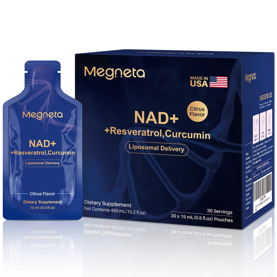 MEGNETA Liposomal NAD+ Supplement, Resveratrol & Curcumin, 30 Count