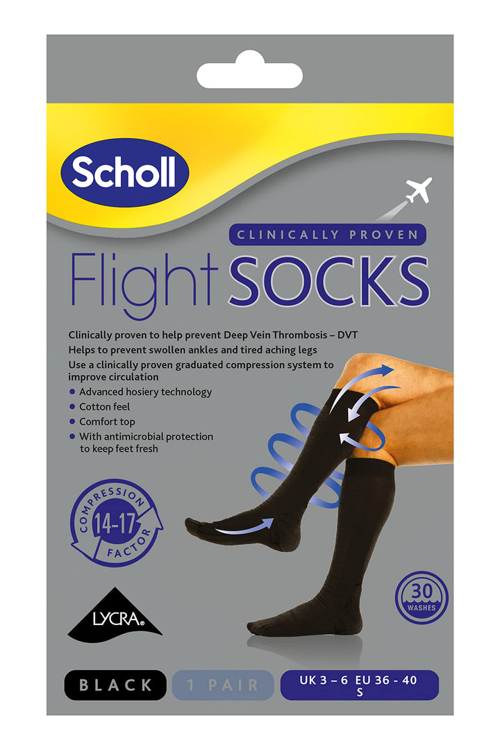 Dr. Scholl's Comfortable Flight Socks, Black, Size 3-6, 1 Pair