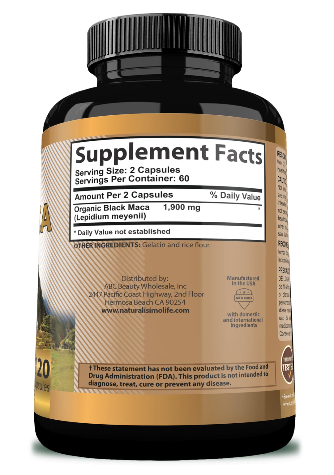 NaturalisimoLife Maca Supplement, Black, 950 mg, 120 Count