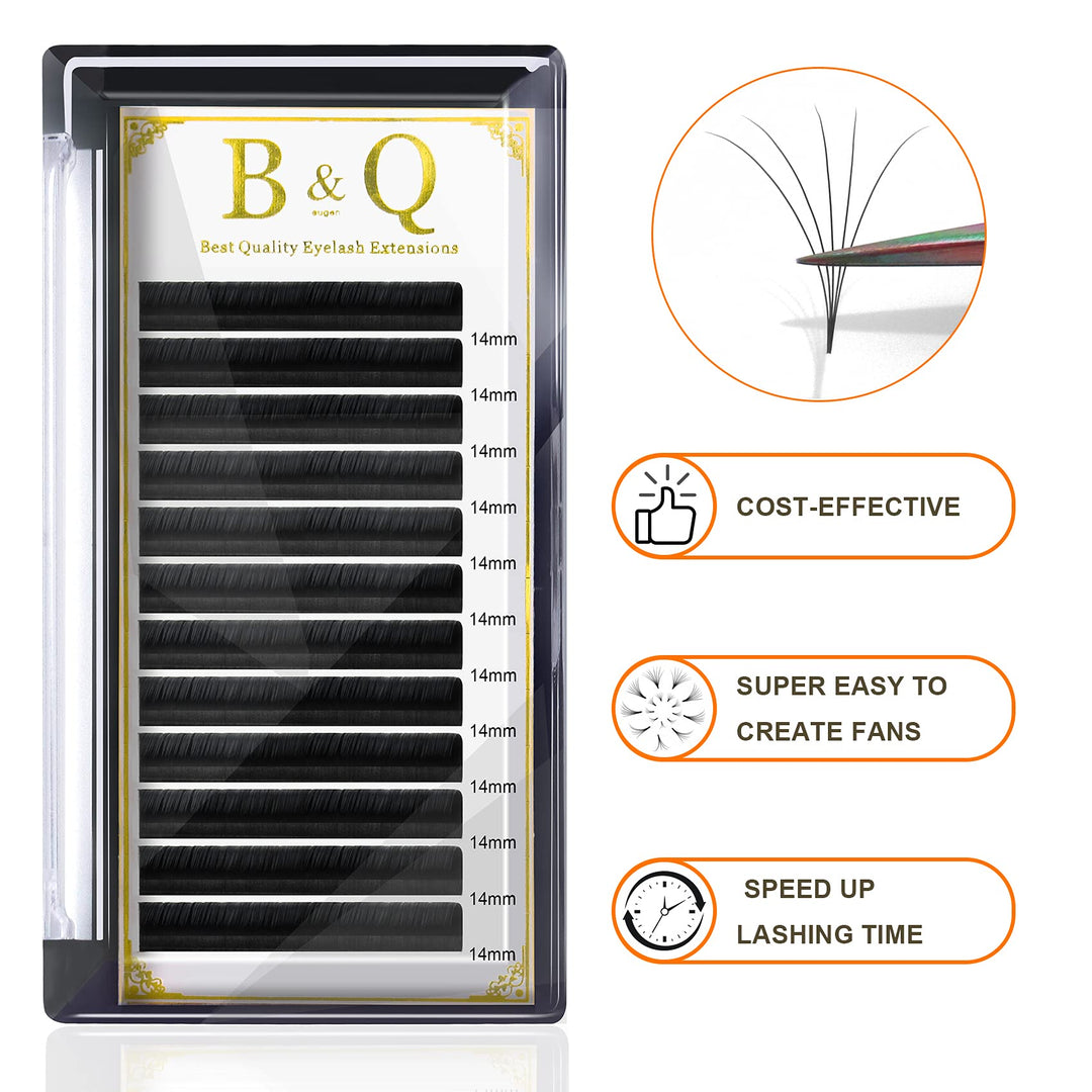 B&Qaugen DD-0.07-14 Self-Fanning Eyelashes, DD Curl, 14 mm