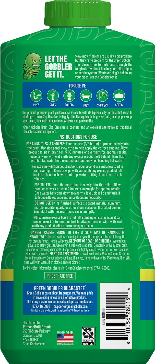 Green Gobbler Drain Clog Dissolver, 31 oz