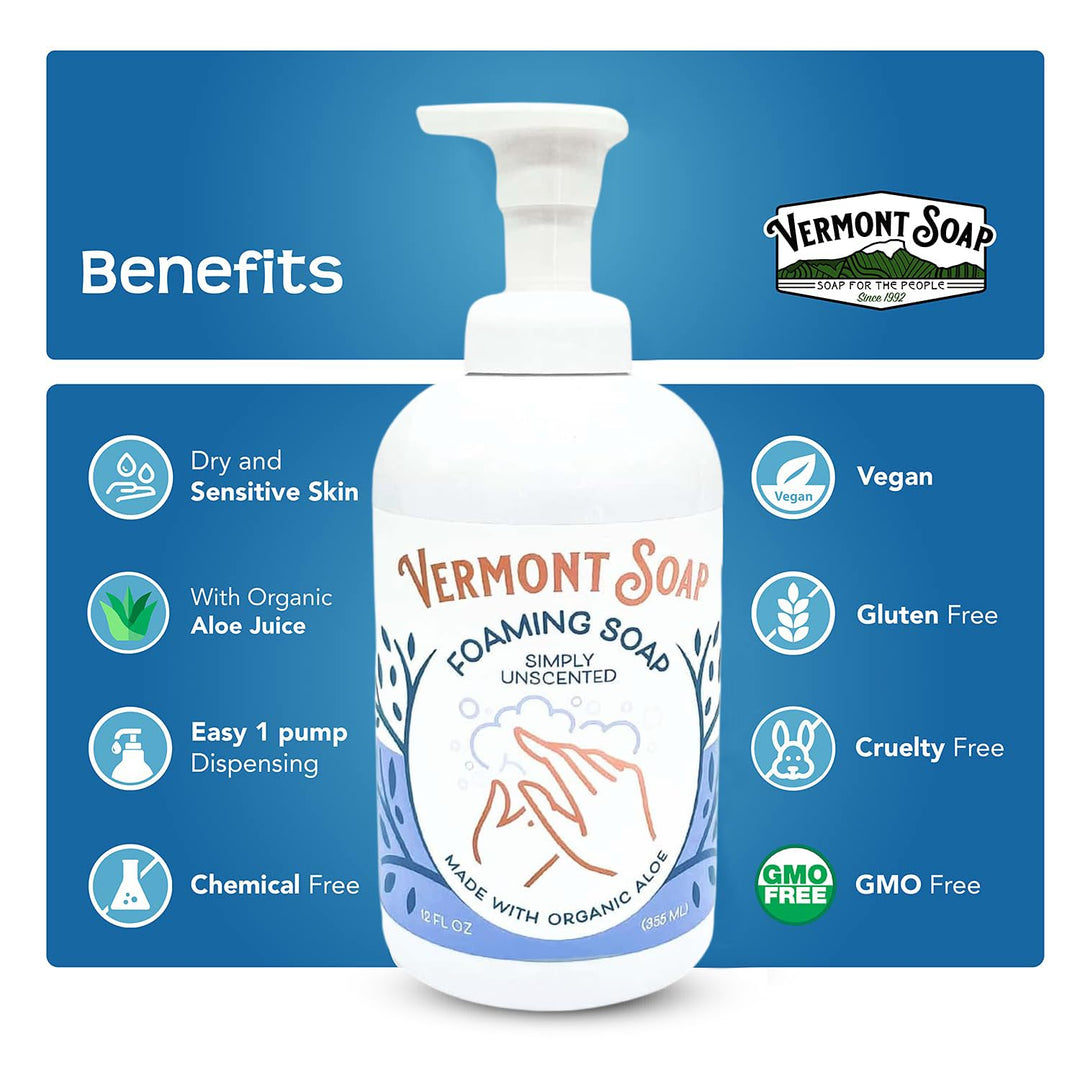 Vermont Soap SunShea Organic Foaming Hand Soap, Unscented, 12 oz