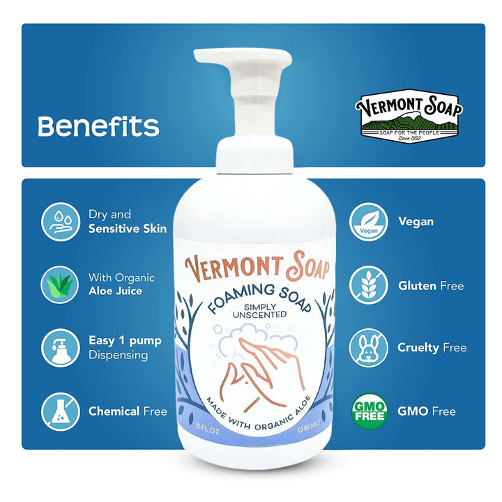 Vermont Soap SunShea Organic Foaming Hand Soap, Unscented, 12 oz