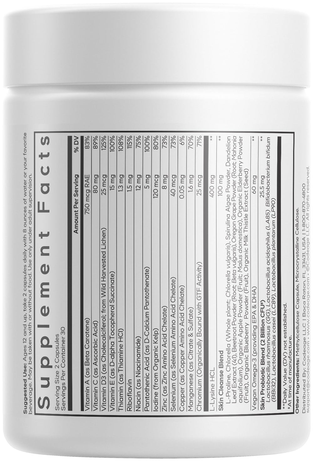 Codeage Teen Clearface Adolescent Skin Supplement, 60 Count