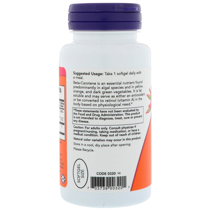 Now Foods Natural Beta Carotene 25000 IU, 90 Count