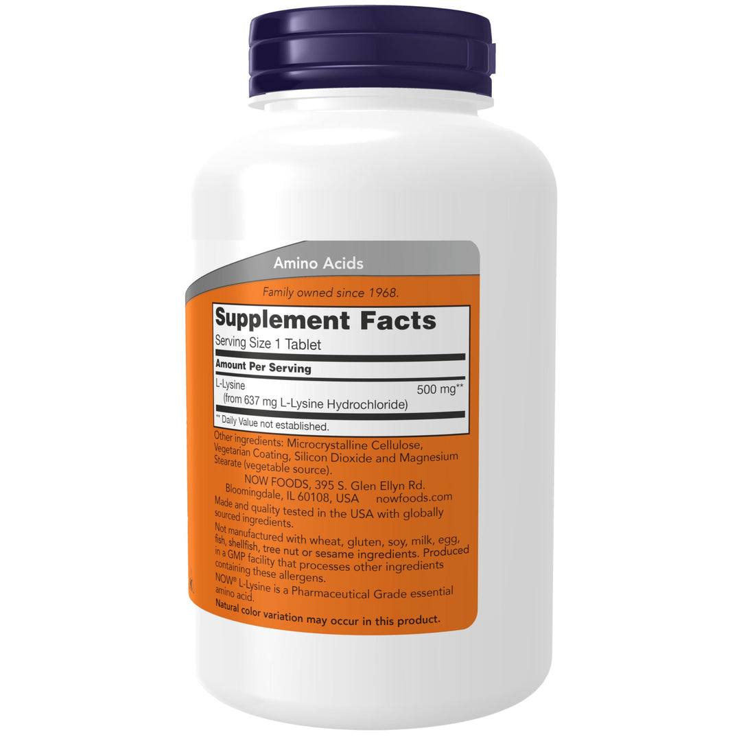 NOW L-Lysine Hydrochloride, 500 mg, 250 Count