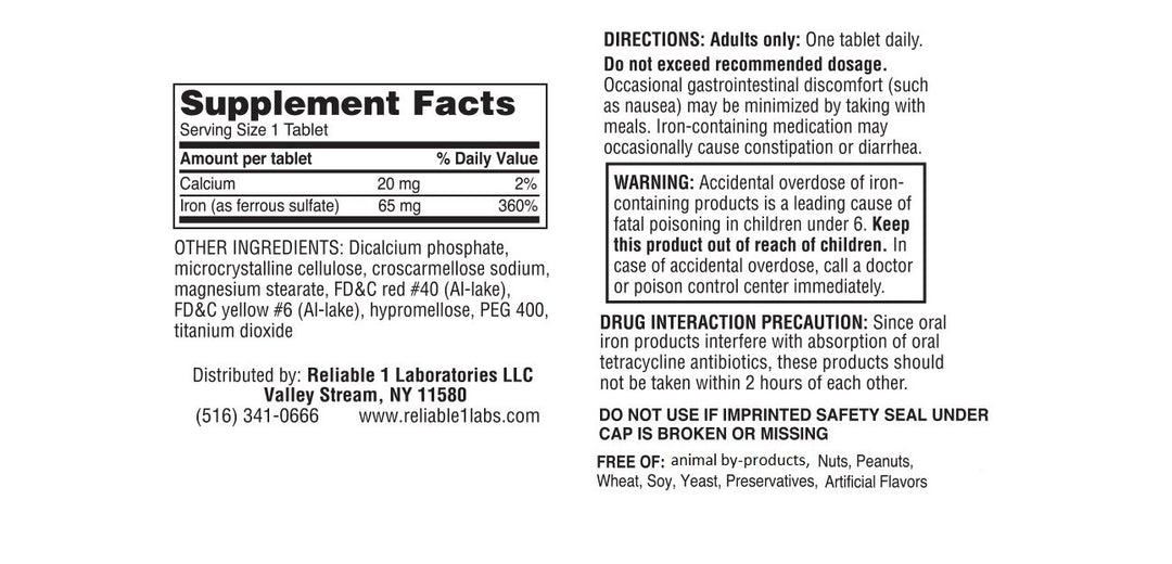 Reliable-1 Laboratories Ferrous Sulfate Tablets, 325 mg, 55 Count, Pack of 5