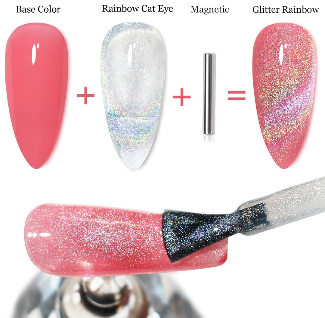 Major Dijit Shiny Cat Eye Gel Nail Polish, Laser Rainbow, 15 ml