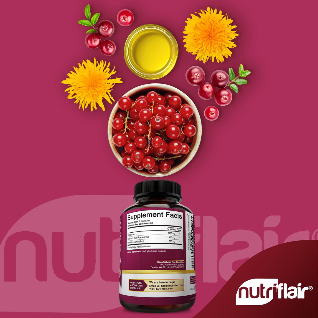 NutriFlair D-Mannose Capsules, 1500 mg, 120 Count