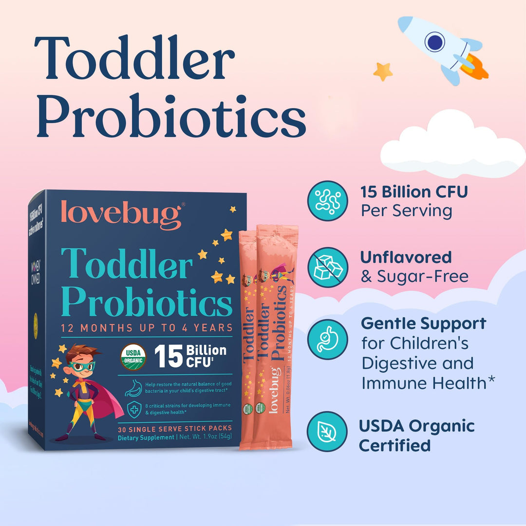 LoveBug Probiotics Constipation Relief Powder, Ages 12 Months to 4 Years, 60 Count