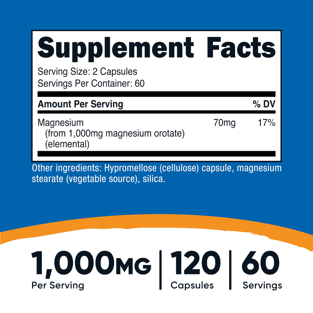 Nutricost Magnesium Orotate Capsules, 1000 mg, 120 Count