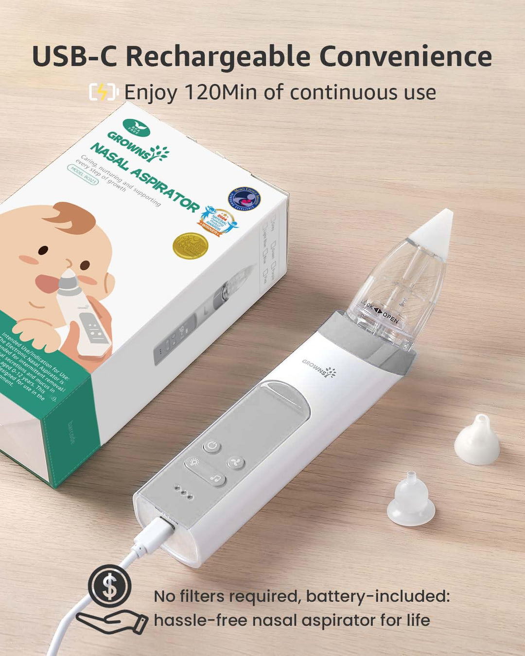 GROWNSY Electric Nasal Aspirator, 3 Count