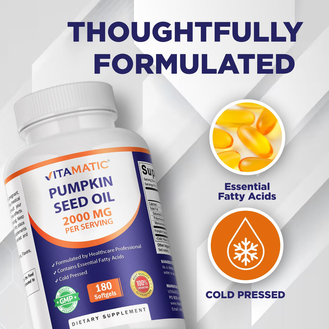 Vitamatic Pumpkin Seed Oil Softgels, 2000 mg, 180 Count