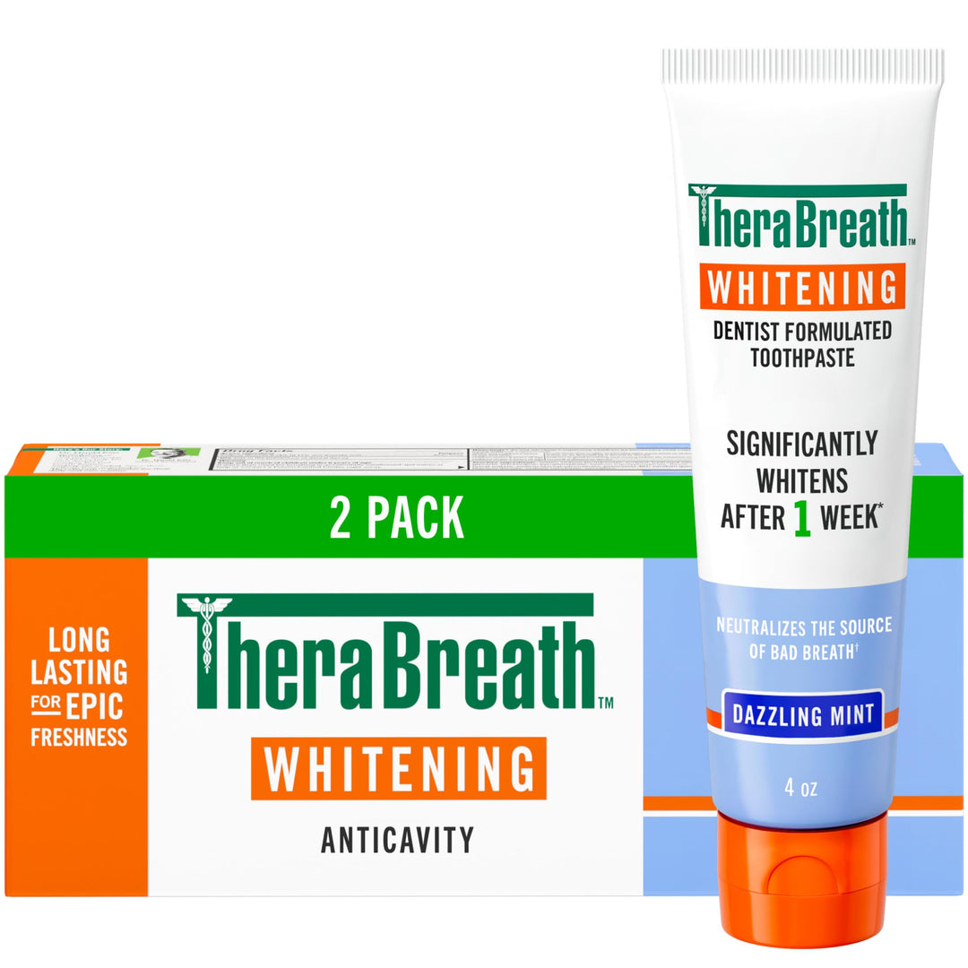 TheraBreath Whitening Toothpaste, Dazzling Mint, 4 oz, Pack of 2