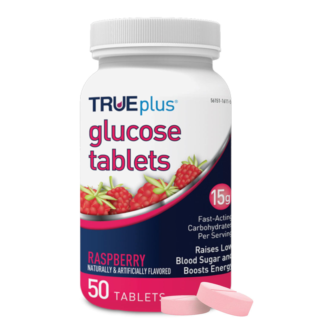 TRUEplus Glucose Tablets, Raspberry, 50 Count