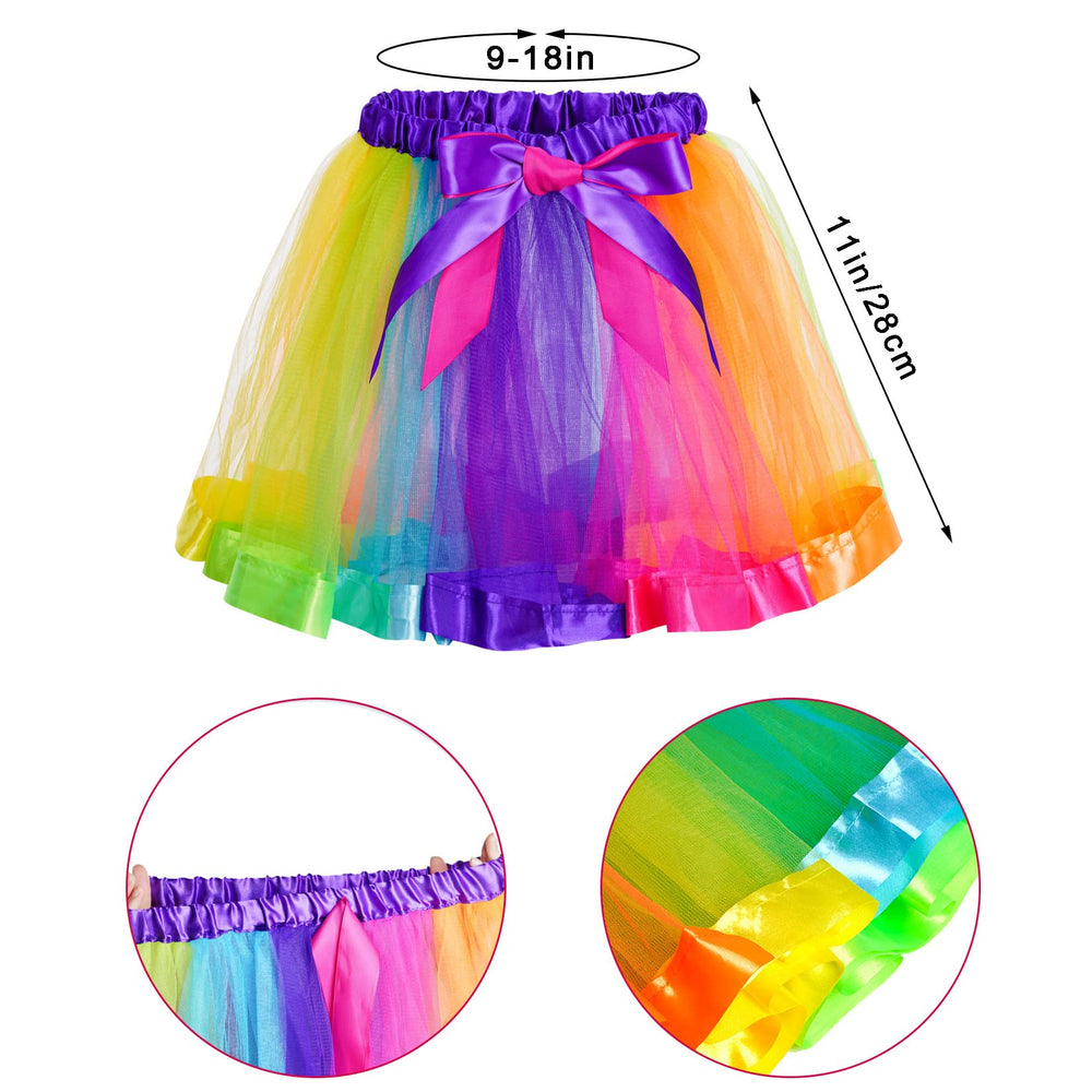 Miayon 6-in-1 Kids 80s Costume Accessories Set And Tutu, Rainbow, M