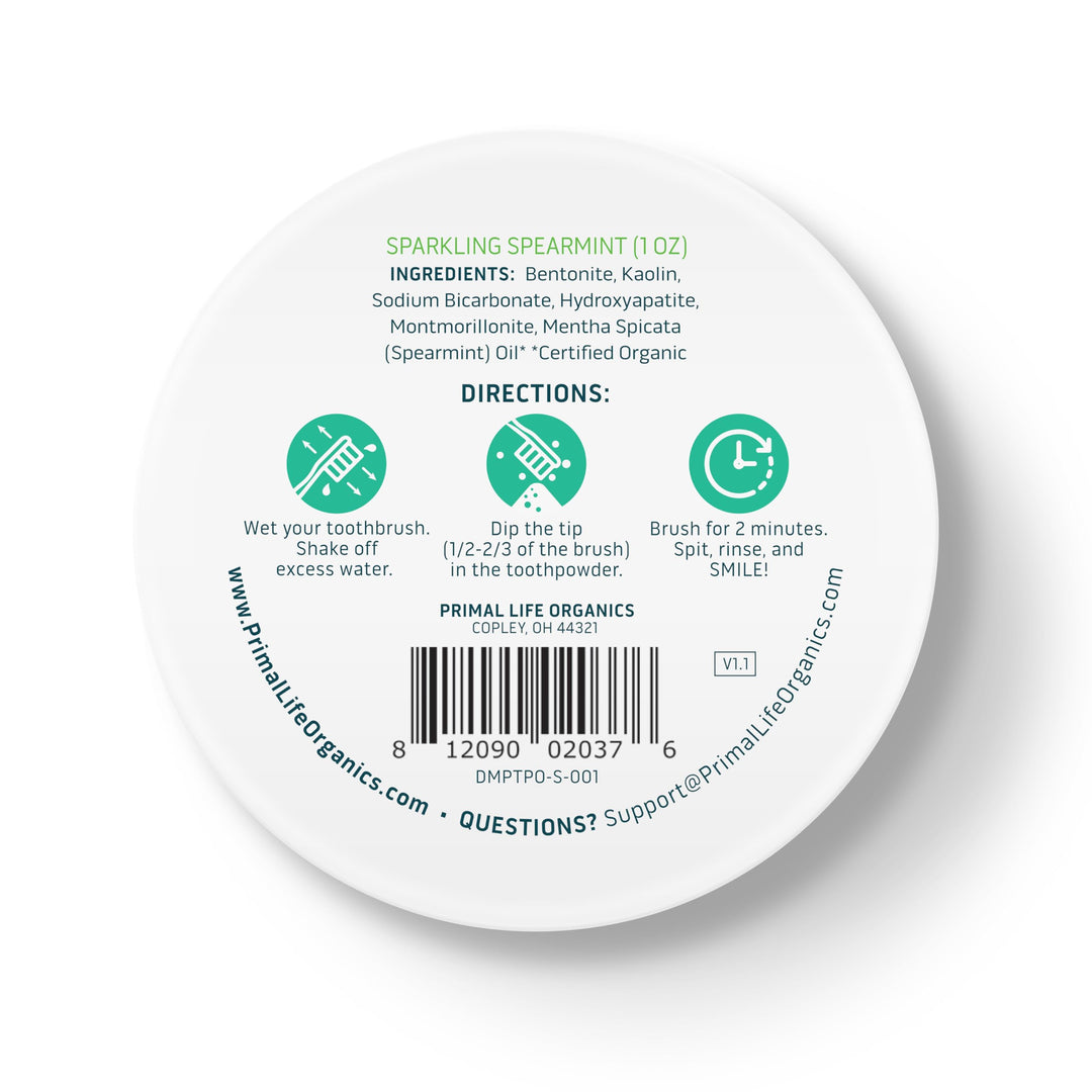 Primal Life Organics Dirty Mouth Toothpowder, Spearmint, 1 oz