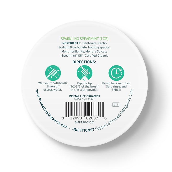 Primal Life Organics Dirty Mouth Toothpowder, Spearmint, 1 oz