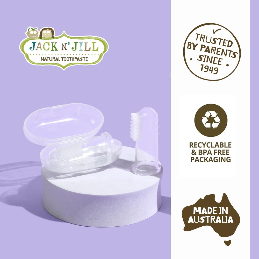 JACK N' JILL Kids Stage 1 Silicone Finger Brush & Case, 2 Count