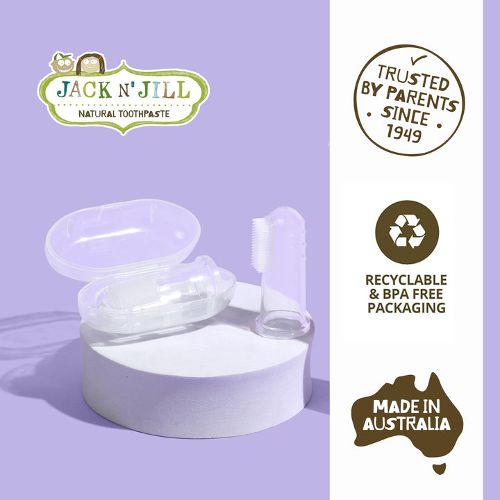 JACK N' JILL Kids Stage 1 Silicone Finger Brush & Case, 2 Count