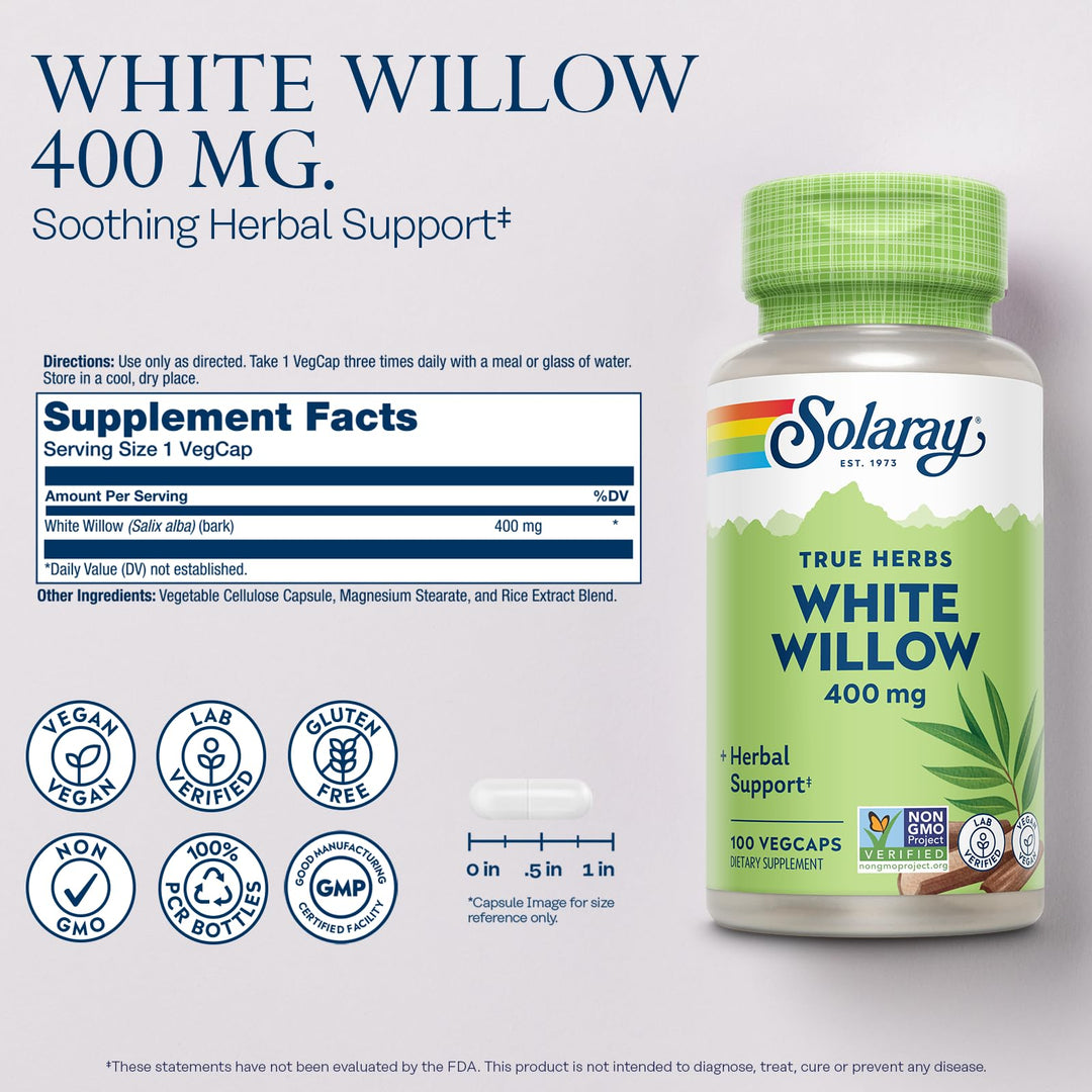 Solaray White Willow, 400 mg, 100 Count