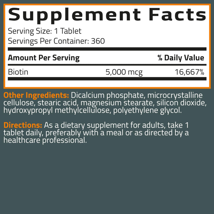 Bronson Biotin Tablets, 5000 mcg, 360 Count