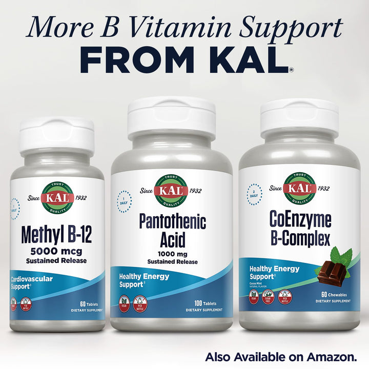 KAL Pantothenic Acid Sustained Release Tablets, 1000 mg, 100 Count