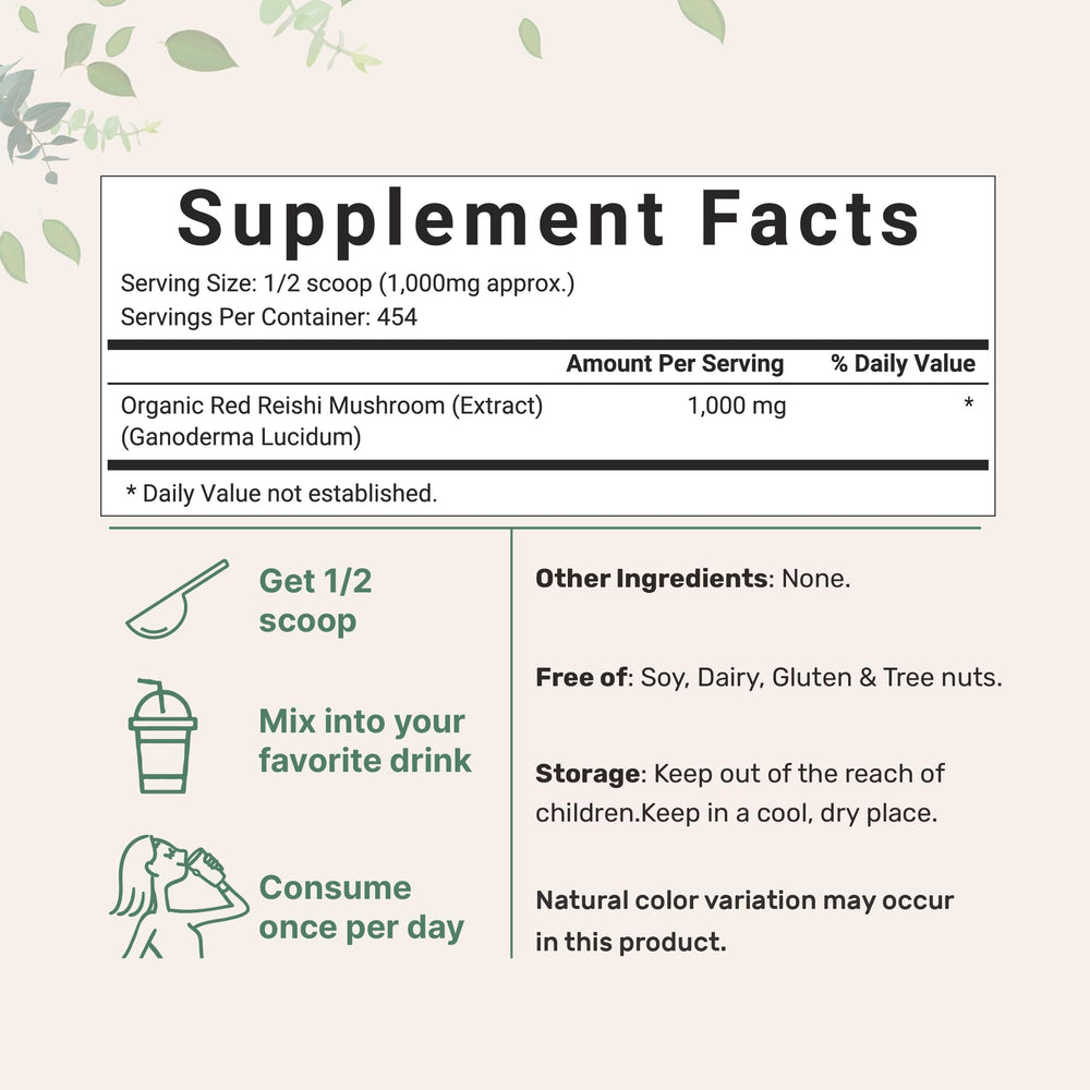 Micro Ingredients Organic Reishi Mushroom Extract Powder, 16 oz