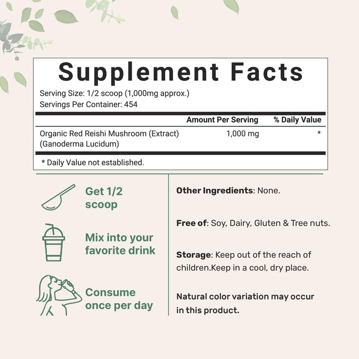 Micro Ingredients Organic Reishi Mushroom Extract Powder, 16 oz