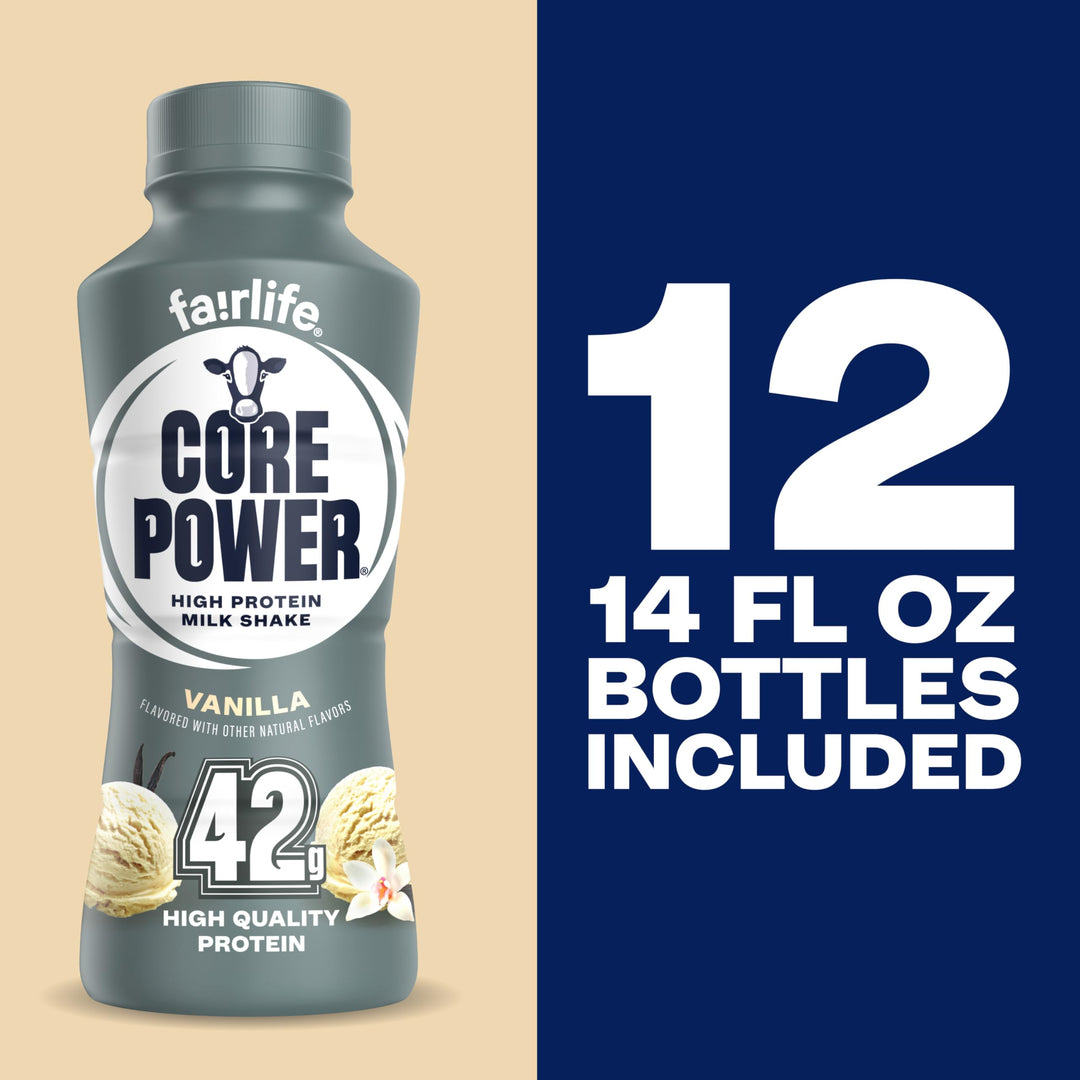 Core Power Elite High Protein Milk Shake, Vanilla, 14 fl oz, Pack of 12