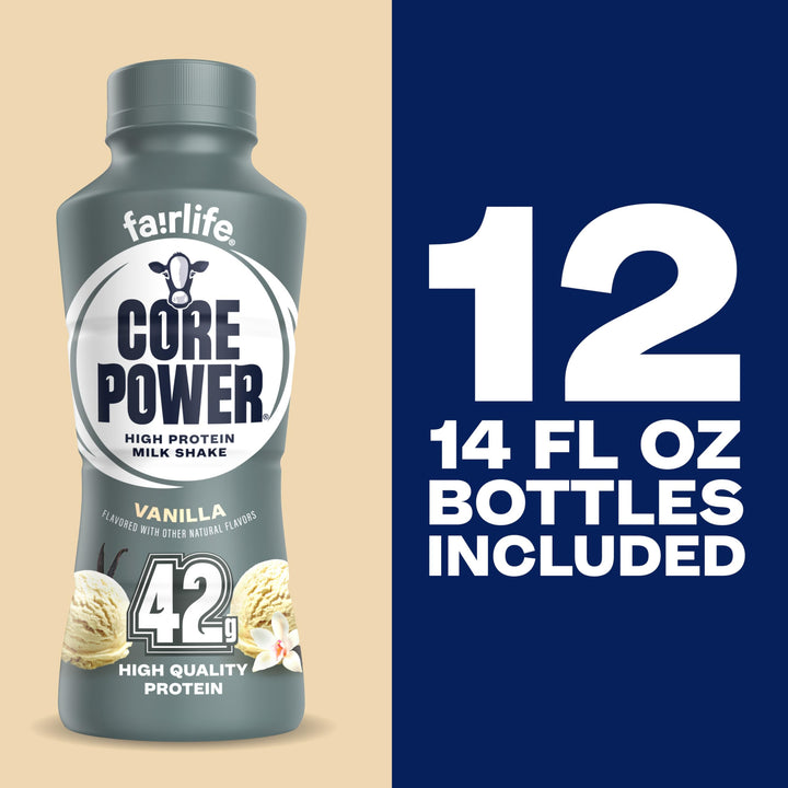Core Power Elite High Protein Milk Shake, Vanilla, 14 fl oz, Pack of 12