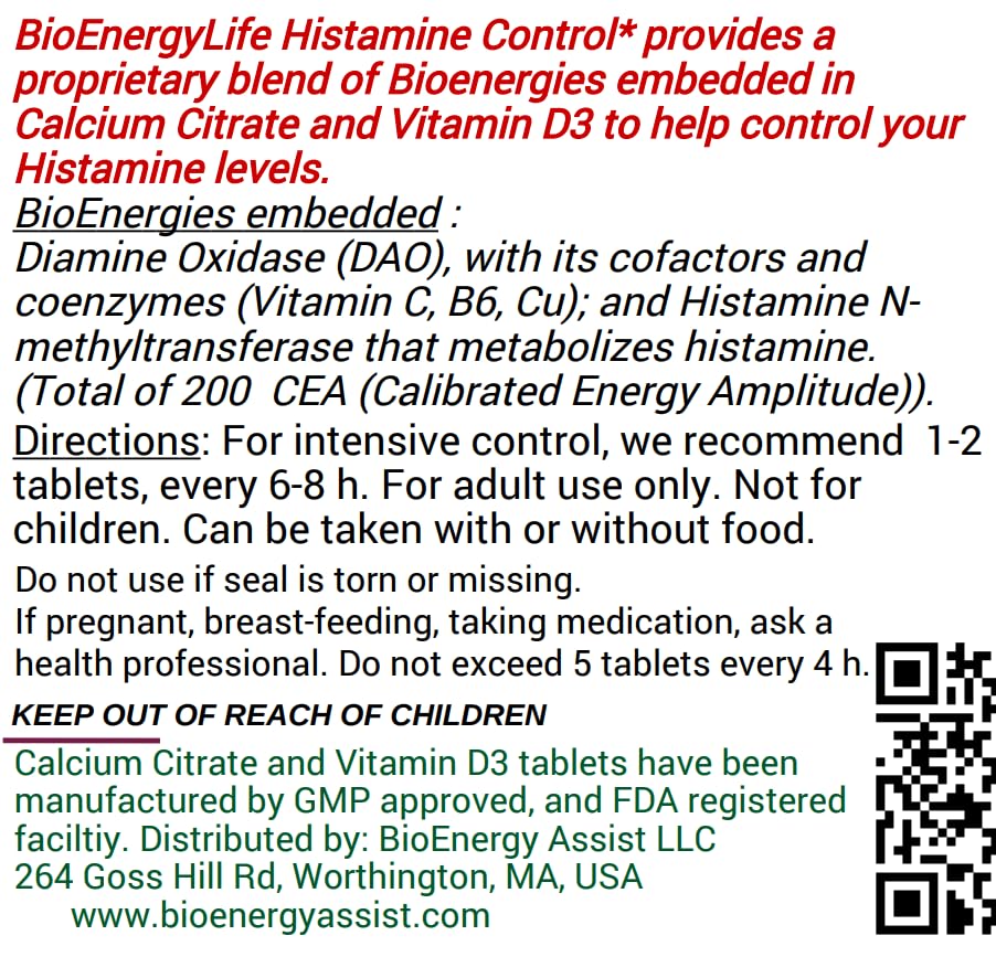 BioEnergyLife Histamine Control Tablets, 120 Count