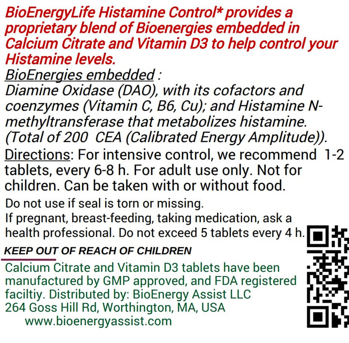 BioEnergyLife Histamine Control Tablets, 120 Count