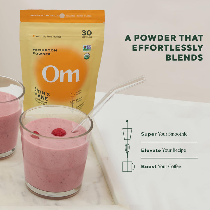 OM MUSHROOM SUPERFOOD Lion's Mane Mushroom Powder, Organic, 3.5 oz